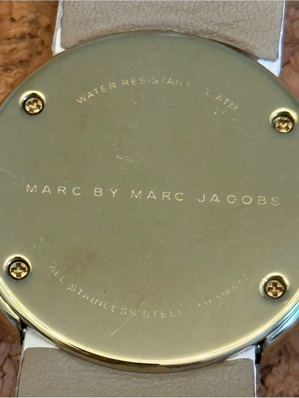 EUC Marc By Marc Jacobs Gold Tone Watch with White Strap MBM8556